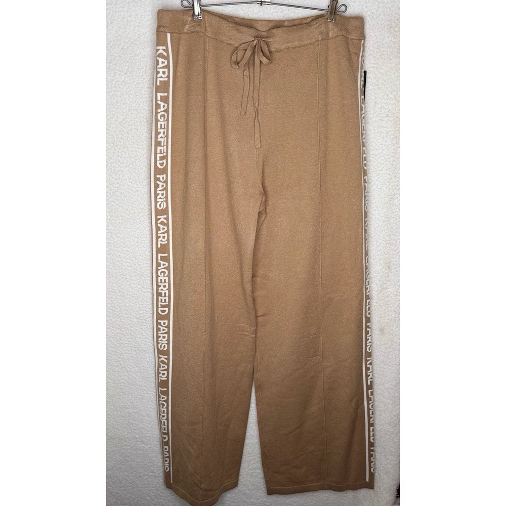 KARL LAGERFELD PARIS Logo Women's Side-Seam‎ Knit Wide-Leg Pants M Luxury NWT